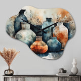 Blue And Orange Artisanal Boho Pottery II - Asymmetric Metal Wall Clock