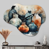 Blue And Orange Artisanal Boho Pottery II - Asymmetric Metal Wall Clock