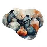 Blue And Orange Artisanal Boho Pottery II - Asymmetric Metal Wall Clock