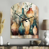 Green And Orange Artisanal Boho Pottery I - Asymmetric Metal Wall Clock
