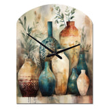 Green And Orange Artisanal Boho Pottery I - Asymmetric Metal Wall Clock