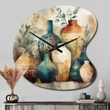 Green And Orange Artisanal Boho Pottery I - Asymmetric Metal Wall Clock