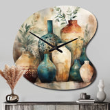 Green And Orange Artisanal Boho Pottery I - Asymmetric Metal Wall Clock