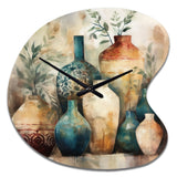 Green And Orange Artisanal Boho Pottery I - Asymmetric Metal Wall Clock