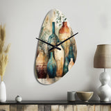 Green And Orange Artisanal Boho Pottery I - Asymmetric Metal Wall Clock