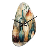 Green And Orange Artisanal Boho Pottery I - Asymmetric Metal Wall Clock