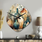 Green And Orange Artisanal Boho Pottery I - Asymmetric Metal Wall Clock
