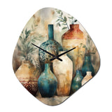 Green And Orange Artisanal Boho Pottery I - Asymmetric Metal Wall Clock