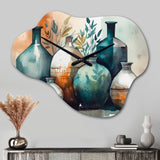 Green And Orange Artisanal Boho Pottery II - Asymmetric Metal Wall Clock
