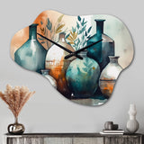 Green And Orange Artisanal Boho Pottery II - Asymmetric Metal Wall Clock