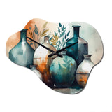 Green And Orange Artisanal Boho Pottery II - Asymmetric Metal Wall Clock