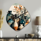 Green And Orange Soulful Ceramic Vase - Asymmetric Metal Wall Clock