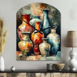 Orange And Green Boho Pottery - Asymmetric Metal Wall Clock