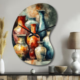 Orange And Green Boho Pottery - Asymmetric Metal Wall Clock