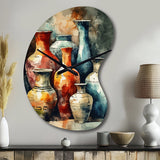 Orange And Green Boho Pottery - Asymmetric Metal Wall Clock