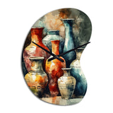 Orange And Green Boho Pottery - Asymmetric Metal Wall Clock
