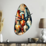 Orange And Green Boho Pottery - Asymmetric Metal Wall Clock