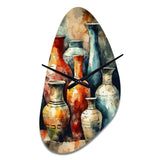Orange And Green Boho Pottery - Asymmetric Metal Wall Clock