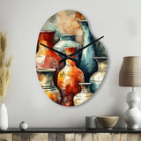 Orange And Green Boho Pottery - Asymmetric Metal Wall Clock