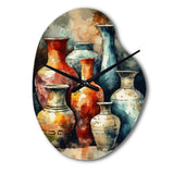 Orange And Green Boho Pottery - Asymmetric Metal Wall Clock