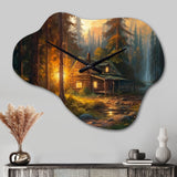 Forest Escape Cabin I - Asymmetric Metal Wall Clock