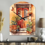 Red And Beige Garden Door Gateway - Asymmetric Metal Wall Clock