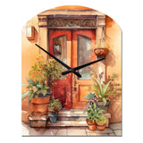 Red And Beige Garden Door Gateway - Asymmetric Metal Wall Clock