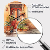Red And Beige Garden Door Gateway - Asymmetric Metal Wall Clock