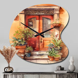 Red And Beige Garden Door Gateway - Asymmetric Metal Wall Clock