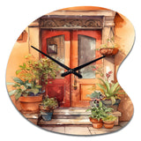 Red And Beige Garden Door Gateway - Asymmetric Metal Wall Clock