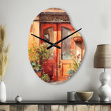 Red And Beige Garden Door Gateway - Asymmetric Metal Wall Clock