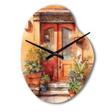 Red And Beige Garden Door Gateway - Asymmetric Metal Wall Clock