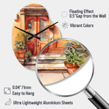 Red And Beige Garden Door Gateway - Asymmetric Metal Wall Clock