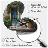 Blue And Beige Nature'S Front Door Greeting II - Asymmetric Metal Wall Clock