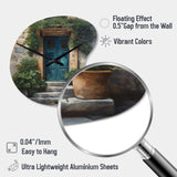 Blue And Beige Nature'S Front Door Greeting II - Asymmetric Metal Wall Clock