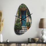 Blue And Beige Nature'S Front Door Greeting II - Asymmetric Metal Wall Clock