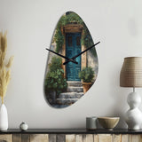 Blue And Beige Nature'S Front Door Greeting II - Asymmetric Metal Wall Clock