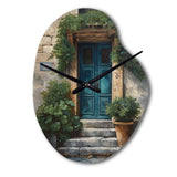 Blue And Beige Nature'S Front Door Greeting II - Asymmetric Metal Wall Clock