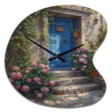 Blue And Pink Garden Door Gateway I - Asymmetric Metal Wall Clock