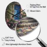 Blue And Pink Garden Door Gateway I - Asymmetric Metal Wall Clock