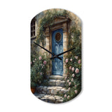 Blue And Green Garden Door Gateway - Asymmetric Metal Wall Clock