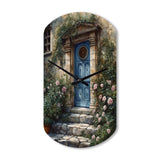 Blue And Green Garden Door Gateway - Asymmetric Metal Wall Clock