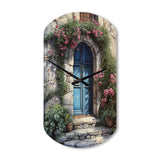 Blue And Pink Garden Door Gateway II - Asymmetric Metal Wall Clock