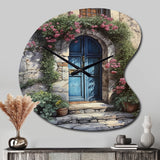 Blue And Pink Garden Door Gateway II - Asymmetric Metal Wall Clock