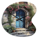 Blue And Pink Garden Door Gateway II - Asymmetric Metal Wall Clock