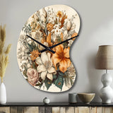 Cream And Orange Flowers Bouquet Interpretation I - Asymmetric Metal Wall Clock