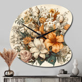 Cream And Orange Flowers Bouquet Interpretation I - Asymmetric Metal Wall Clock