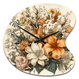 Cream And Orange Flowers Bouquet Interpretation I - Asymmetric Metal Wall Clock