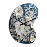 White And Blue Flowers Bouquet Elegance - Asymmetric Metal Wall Clock