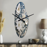 White And Blue Flowers Bouquet Elegance - Asymmetric Metal Wall Clock